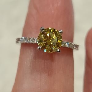 Moissanite Yellow Round Brillant Solitare Ring